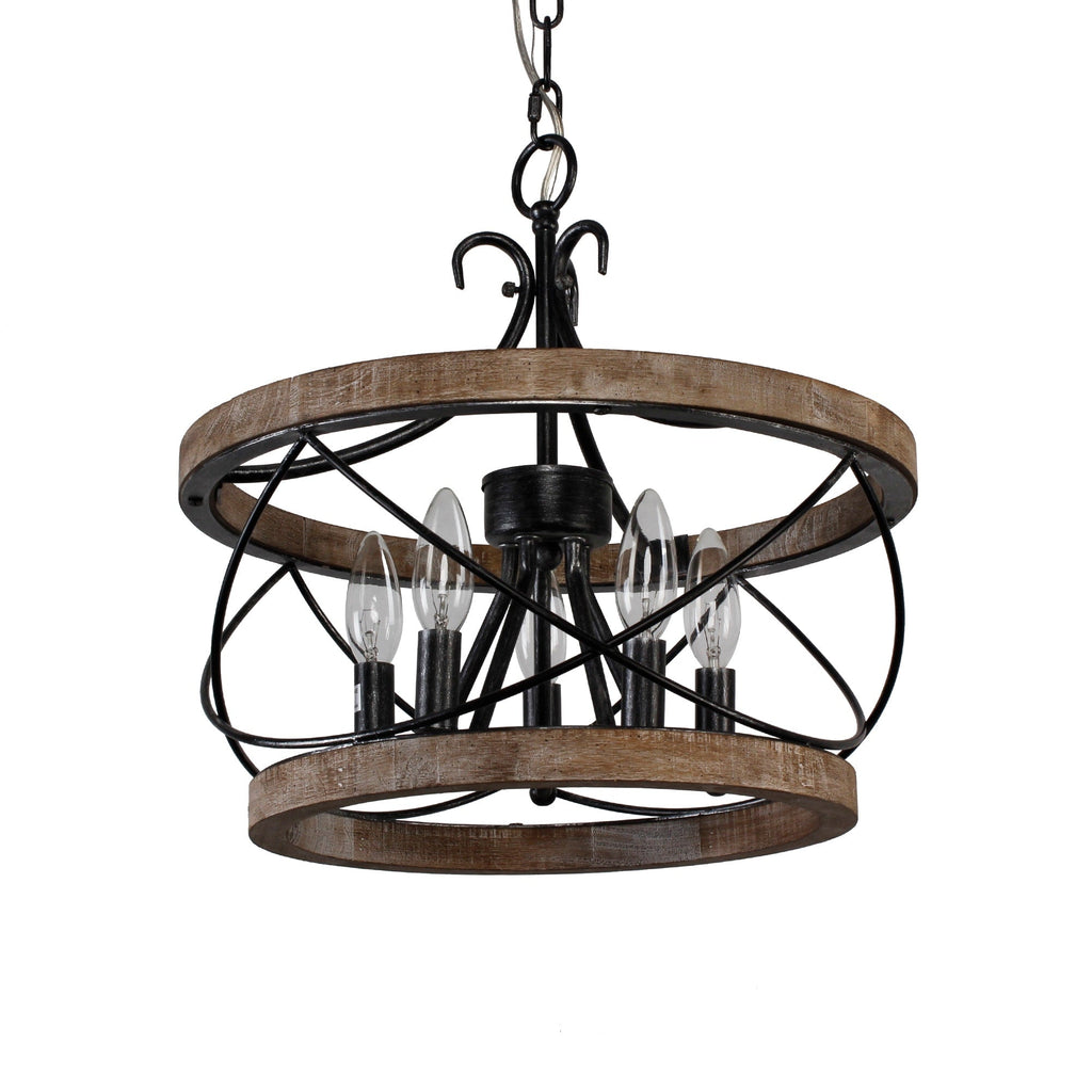 Lustre rustique Bella Depot à 5 lumières en bois avec cage, éclairage à intensité variable, suspension de style ferme réglable de 15,7 pouces pour îlot de cuisine