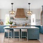 Lustre rustique Bella Depot à 5 lumières en bois avec cage, éclairage à intensité variable, suspension de style ferme réglable de 15,7 pouces pour îlot de cuisine