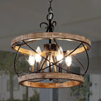 Lustre rustique Bella Depot à 5 lumières en bois avec cage, éclairage à intensité variable, suspension de style ferme réglable de 15,7 pouces pour îlot de cuisine