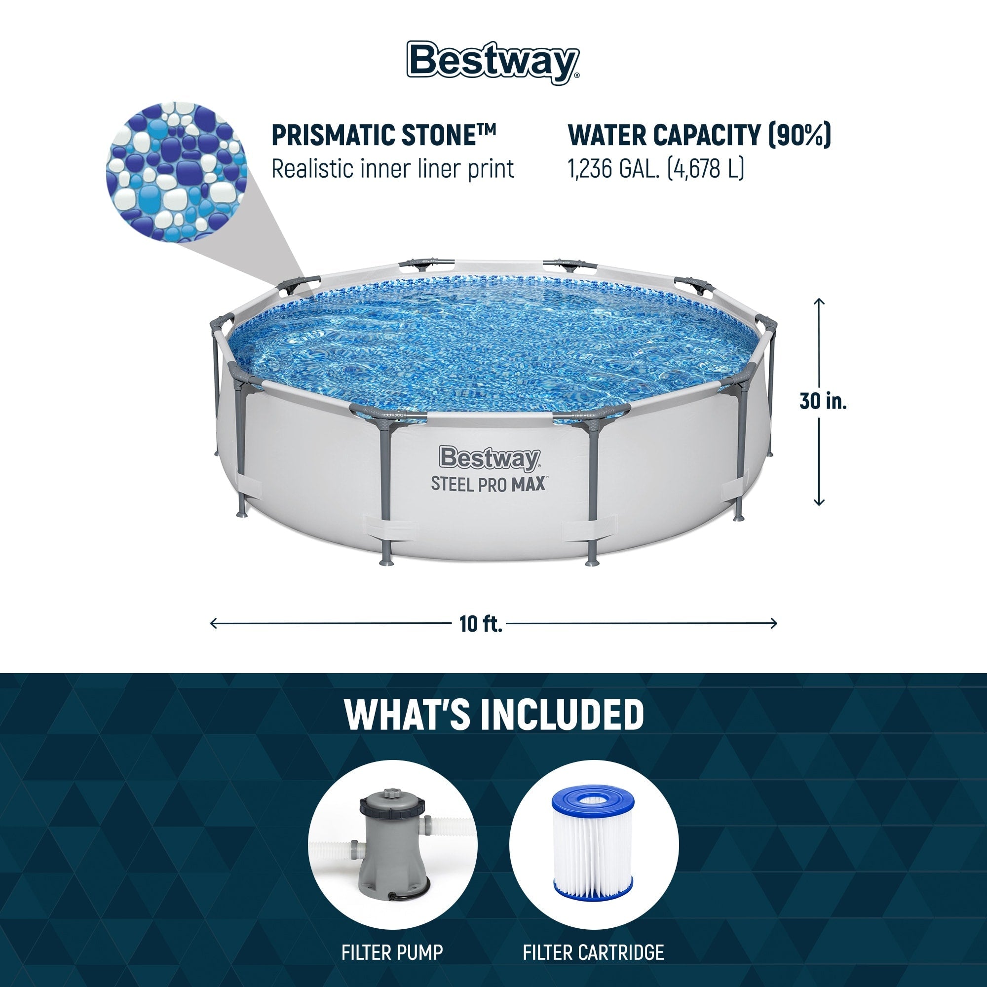 Piscine extérieure ronde hors sol Bestway Steel Pro MAX 10'x30 avec pompe - 10 pi x 30 po.