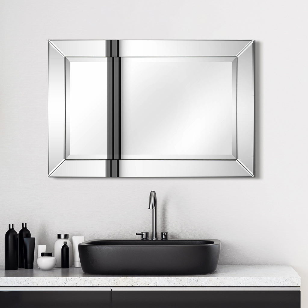 Miroir mural rectangulaire biseauté transparent HD pour salle de bain, coiffeuse, chambre, 3 tailles