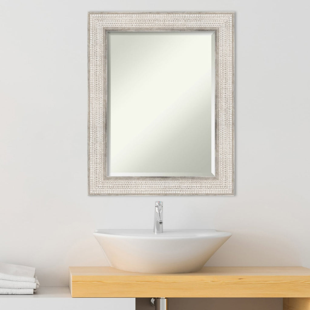 Miroir mural de salle de bain en bois biseauté - Cadre argenté à motif treillis - Argent treillis