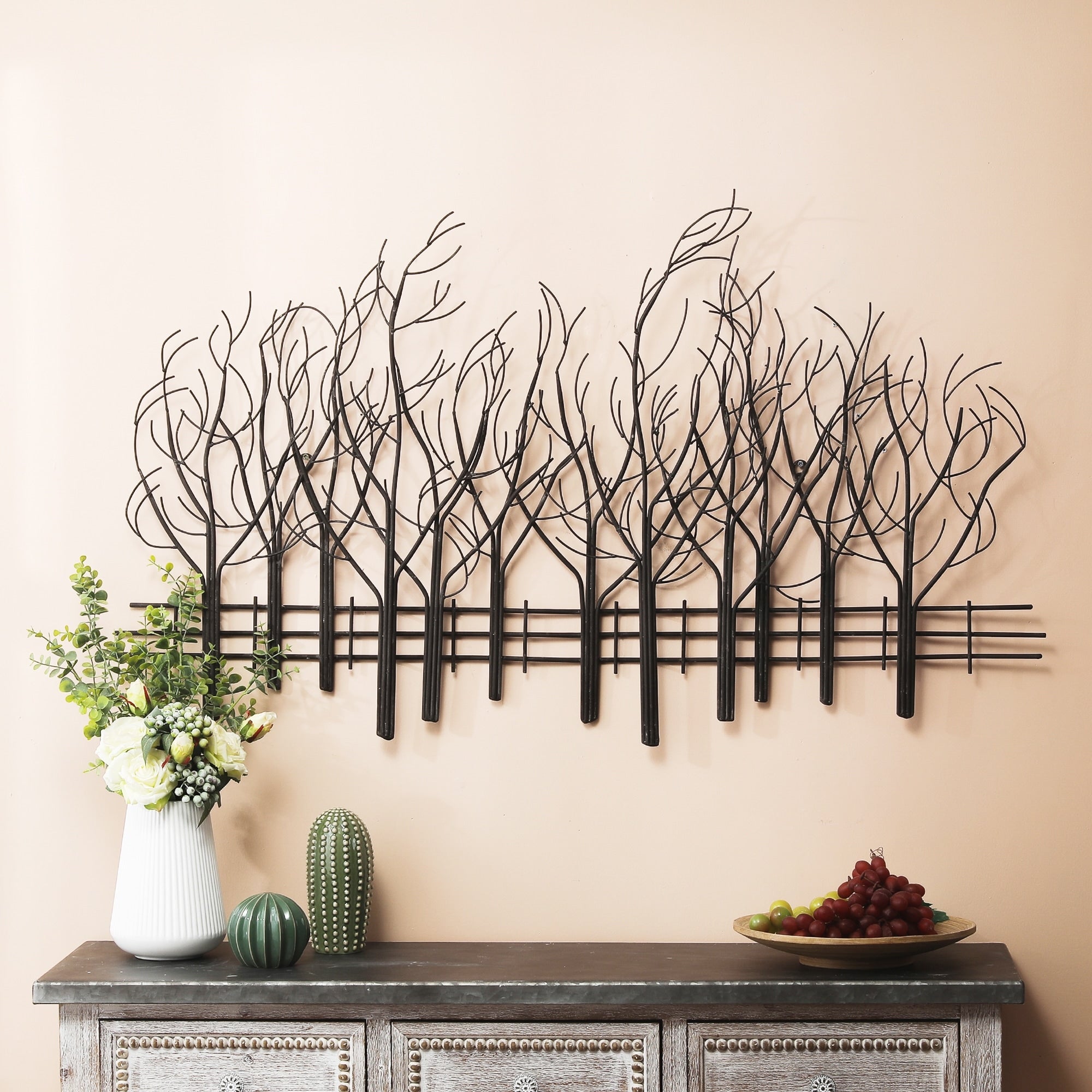 Décoration murale Champ d'arbres en métal noir