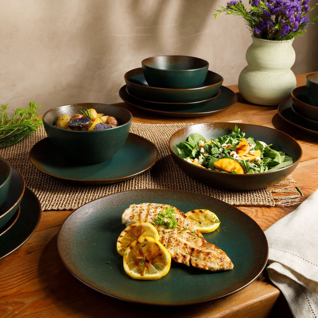 Service de table Bloomhouse Palermo Sun 16 pièces en grès à double bol et émail réactif