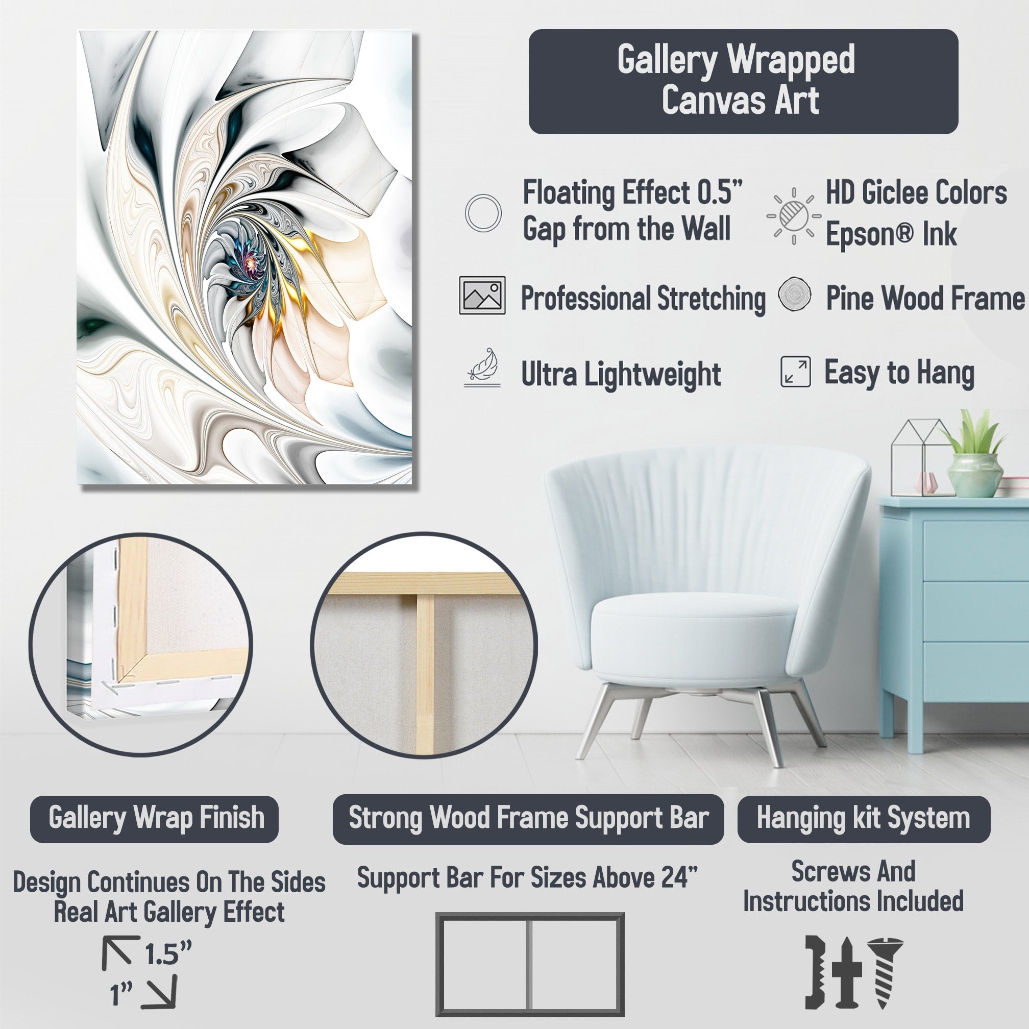 Coucher de soleil lumineux et nuageux sur un océan calme - Toile d'art marin contemporain