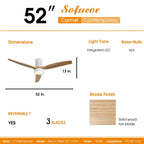 Ventilateur de plafond encastré de style campagnard de 132 cm (52 ​​pouces) avec lumière et télécommande, moteur CC réversible