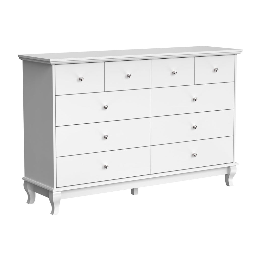 Commode double à 10 tiroirs pour chambre à coucher, blanche, grand espace de rangement