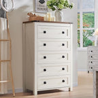 Commode de ferme en bois à 5 tiroirs de 48 pouces de haut, idéale pour une chambre à coucher.