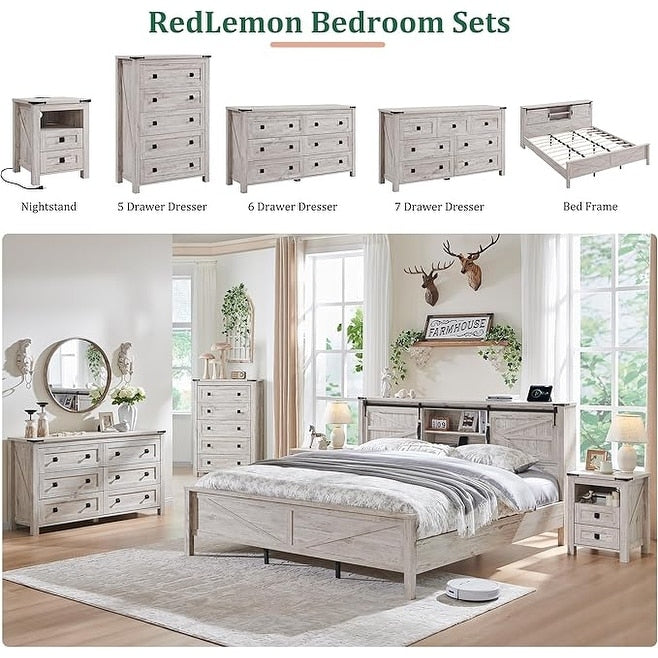 Commode de ferme en bois à 5 tiroirs de 48 pouces de haut, idéale pour une chambre à coucher.