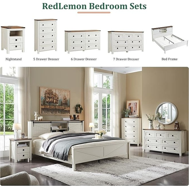 Commode de ferme en bois à 5 tiroirs de 48 pouces de haut, idéale pour une chambre à coucher.