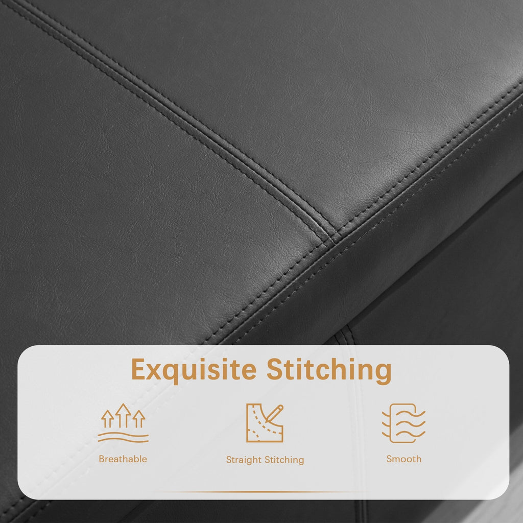 Pouf de rangement rectangulaire capitonné en similicuir (50,3 x 17,50 x 18 cm)