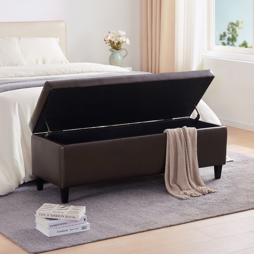 Pouf de rangement rectangulaire capitonné en similicuir (50,3 x 17,50 x 18 cm)