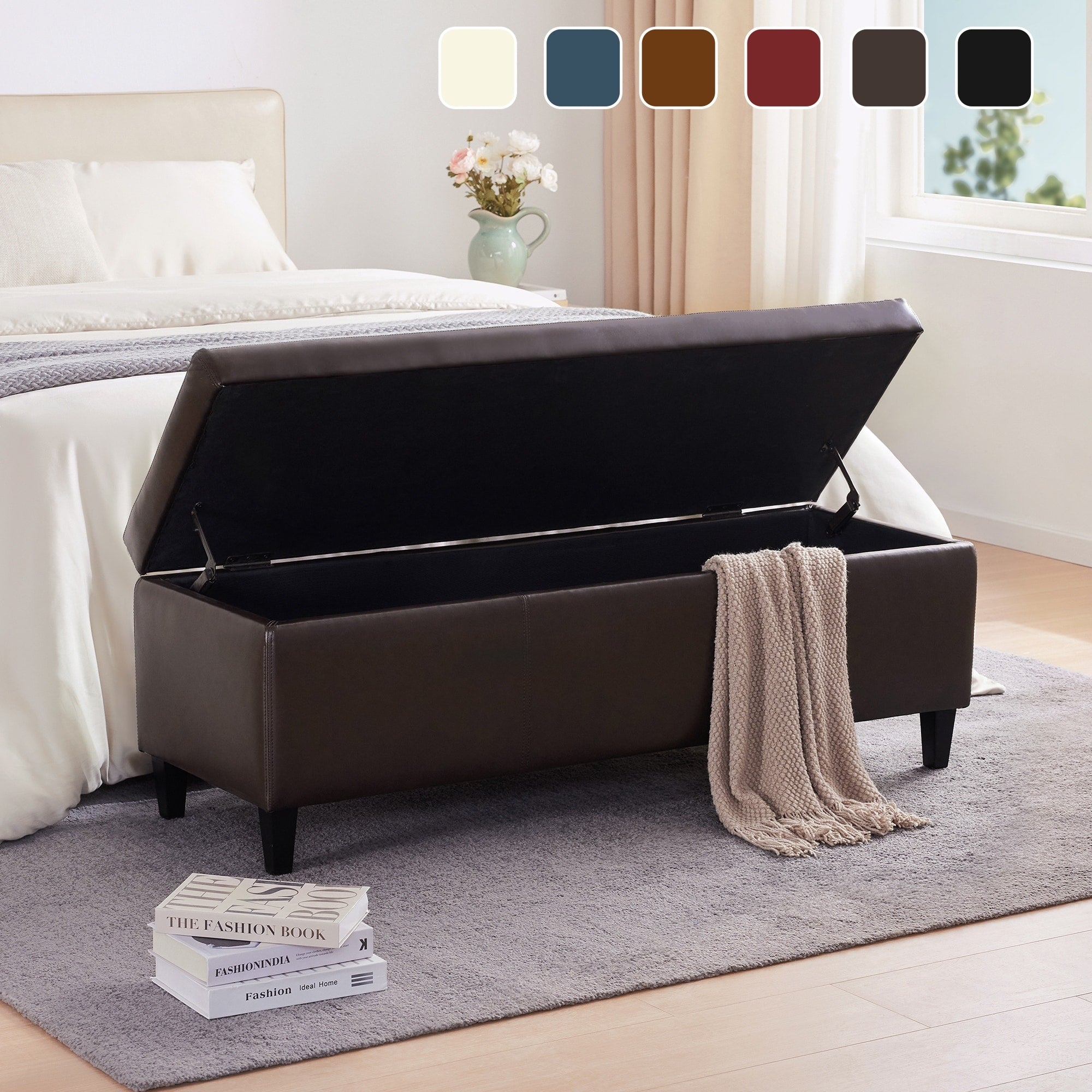 Pouf de rangement rectangulaire capitonné en similicuir (50,3 x 17,50 x 18 cm)