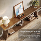 Console/table basse rustique en bois de 180 cm de long avec étagère de rangement