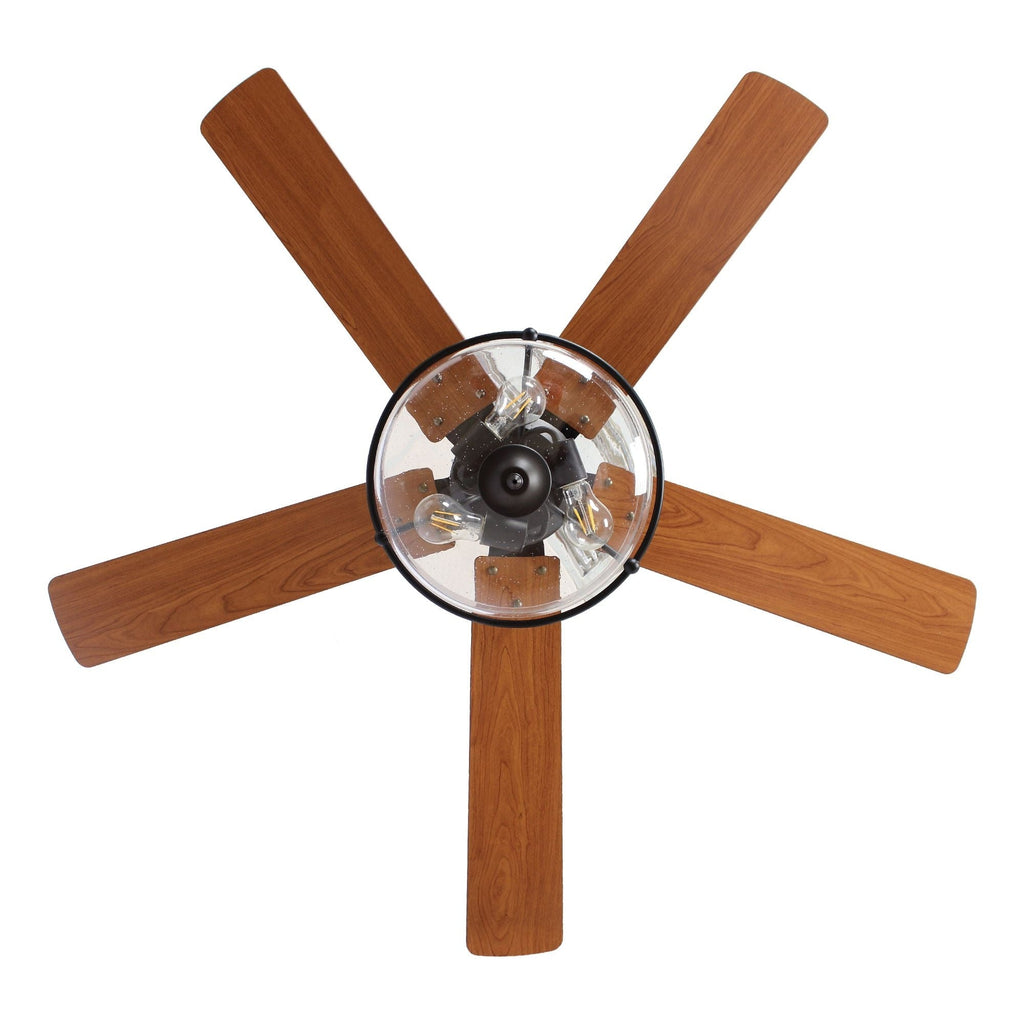 Ventilateur de plafond réversible en bois de 52 pouces, 5 pales, 3 lumières et télécommande