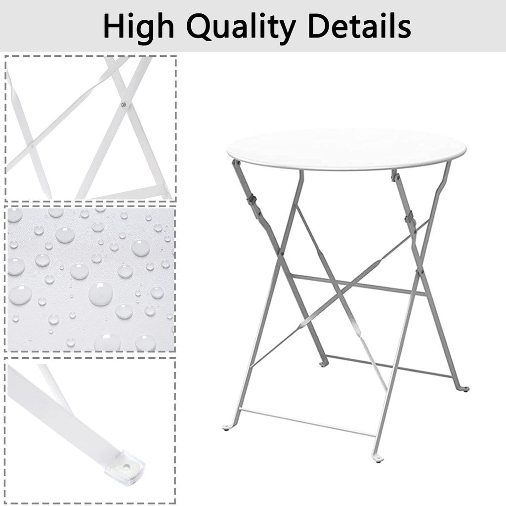 Ensemble bistro pliable en métal 3 pièces, résistant aux intempéries, idéal pour l'intérieur et l'extérieur, avec terrasse, jardin ou cour.