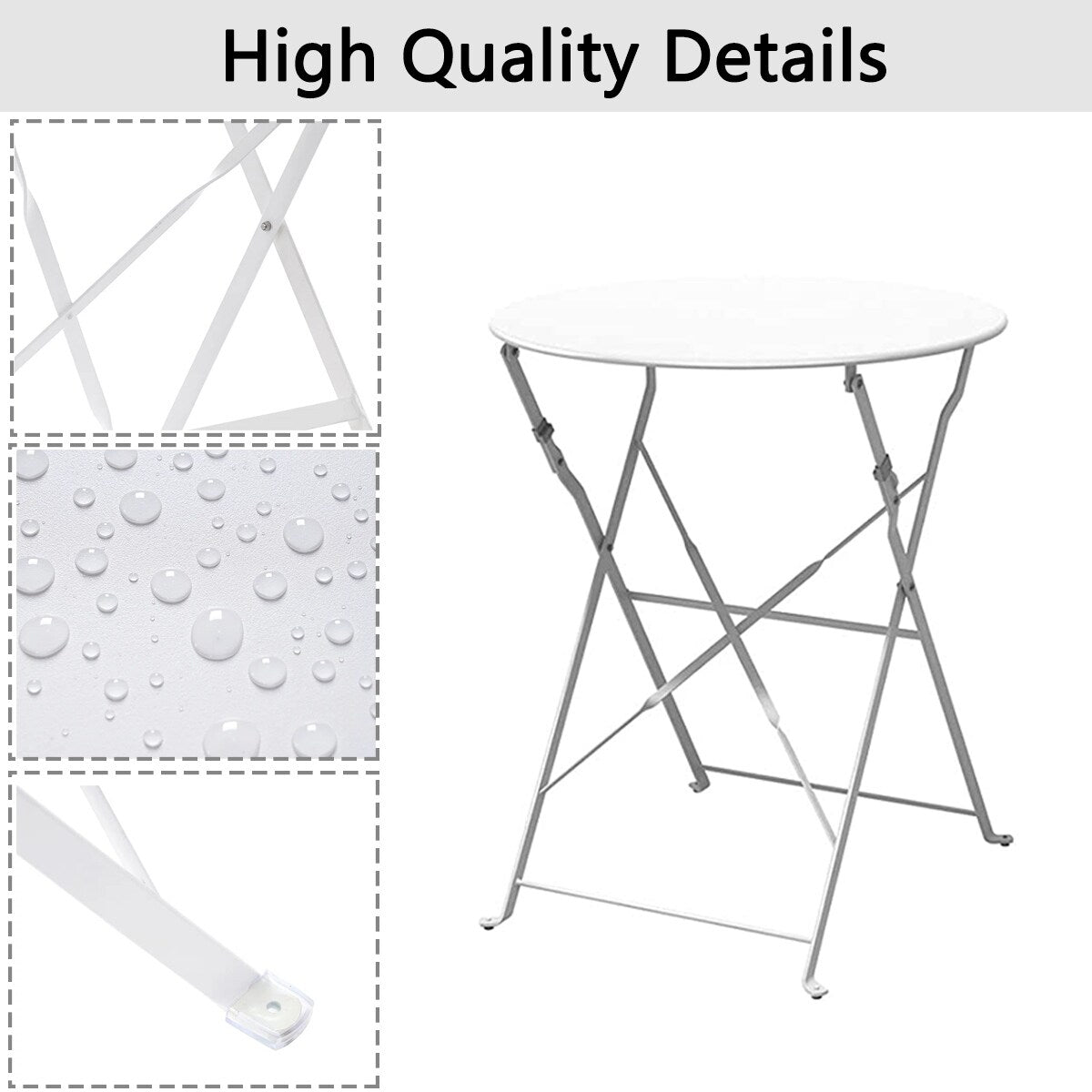 Ensemble bistro pliable en métal 3 pièces, résistant aux intempéries, idéal pour l'intérieur et l'extérieur, avec terrasse, jardin ou cour.