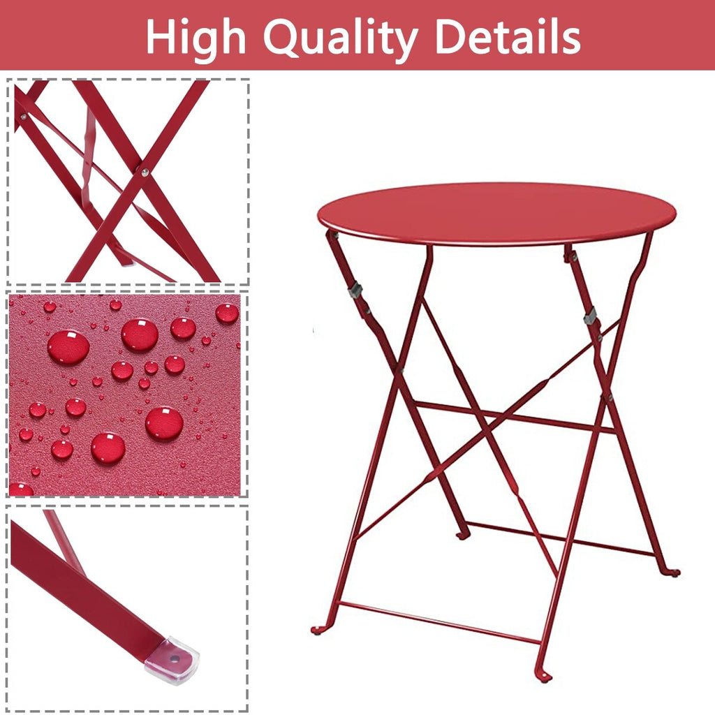 Ensemble bistro pliable en métal 3 pièces, résistant aux intempéries, idéal pour l'intérieur et l'extérieur, avec terrasse, jardin ou cour.