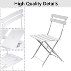 Ensemble bistro pliable en métal 3 pièces, résistant aux intempéries, idéal pour l'intérieur et l'extérieur, avec terrasse, jardin ou cour.