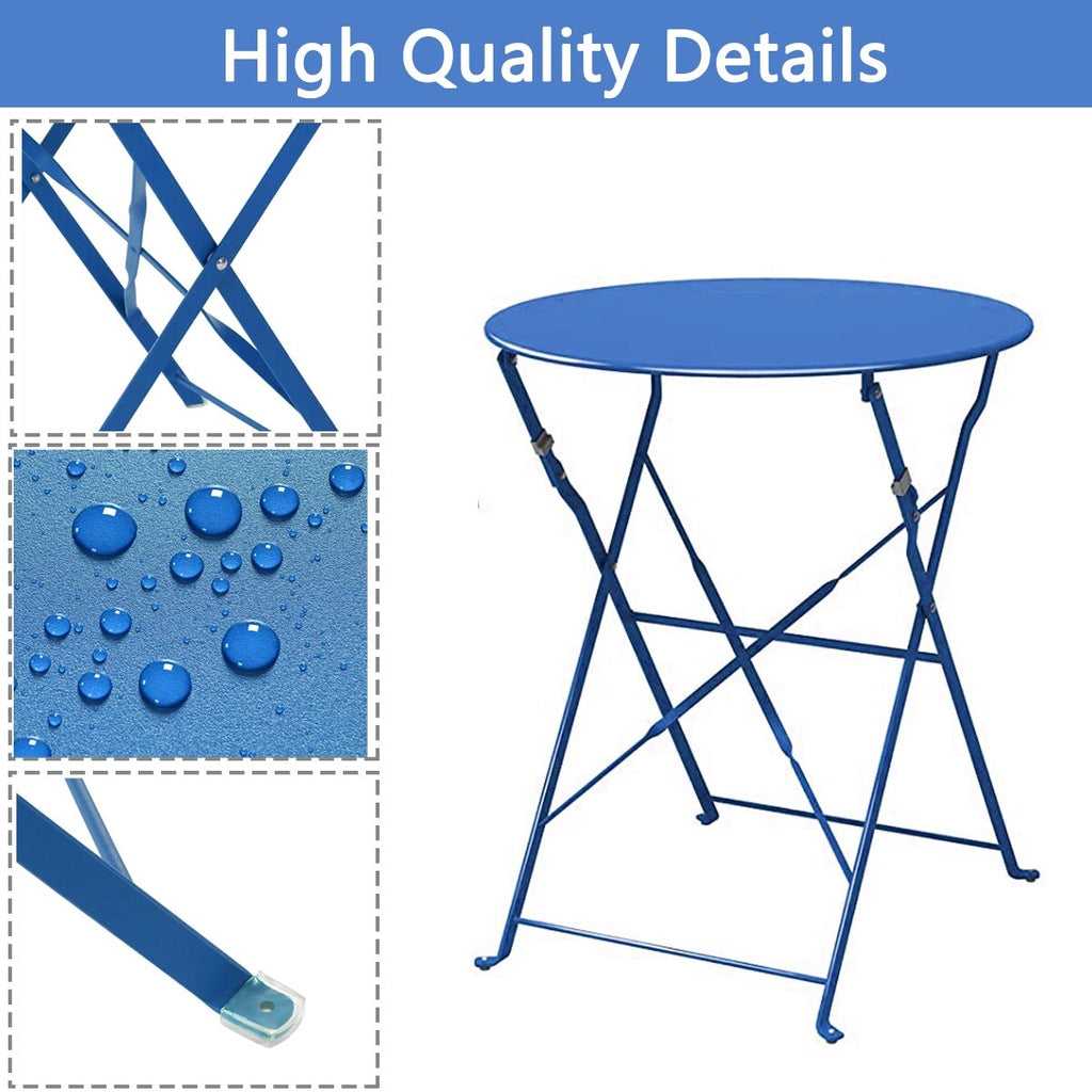 Ensemble bistro pliable en métal 3 pièces, résistant aux intempéries, idéal pour l'intérieur et l'extérieur, avec terrasse, jardin ou cour.