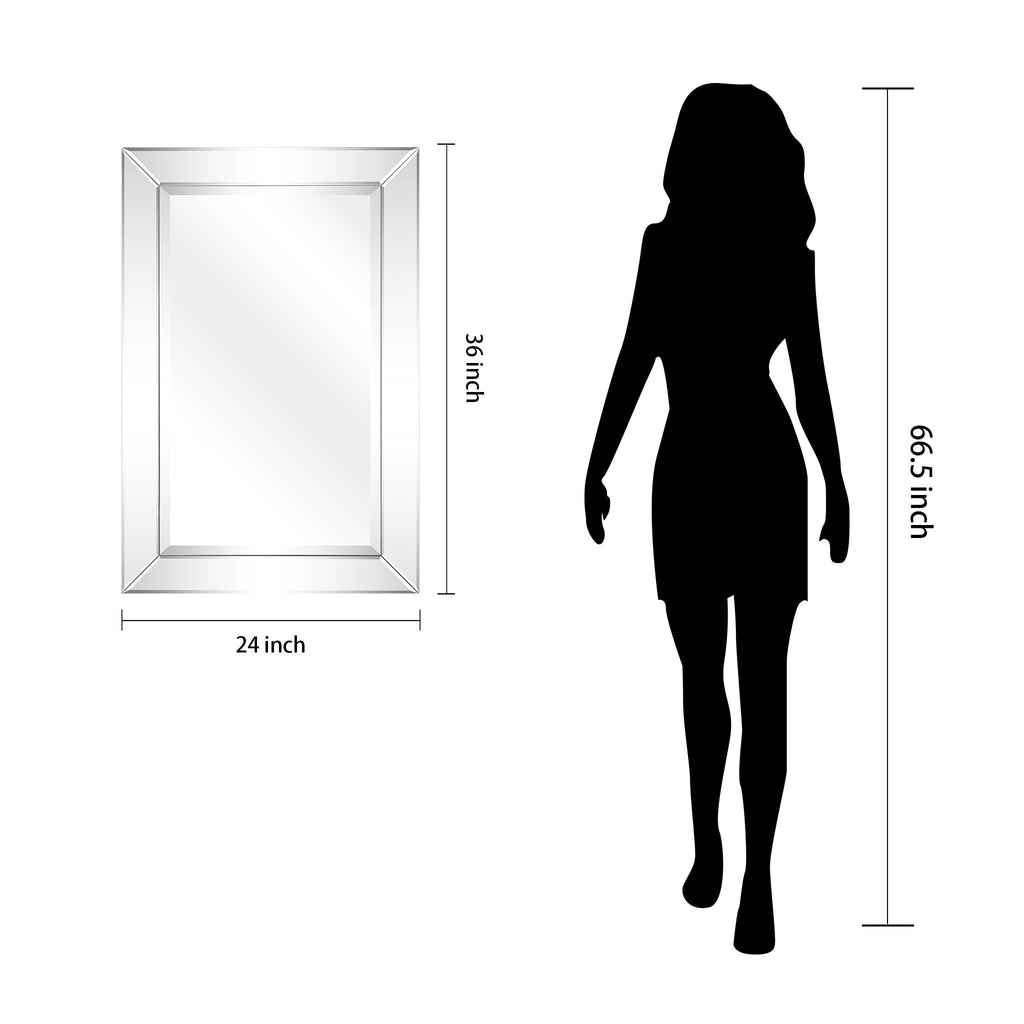 Miroir mural rectangulaire biseauté transparent HD pour salle de bain, coiffeuse, chambre, 3 tailles