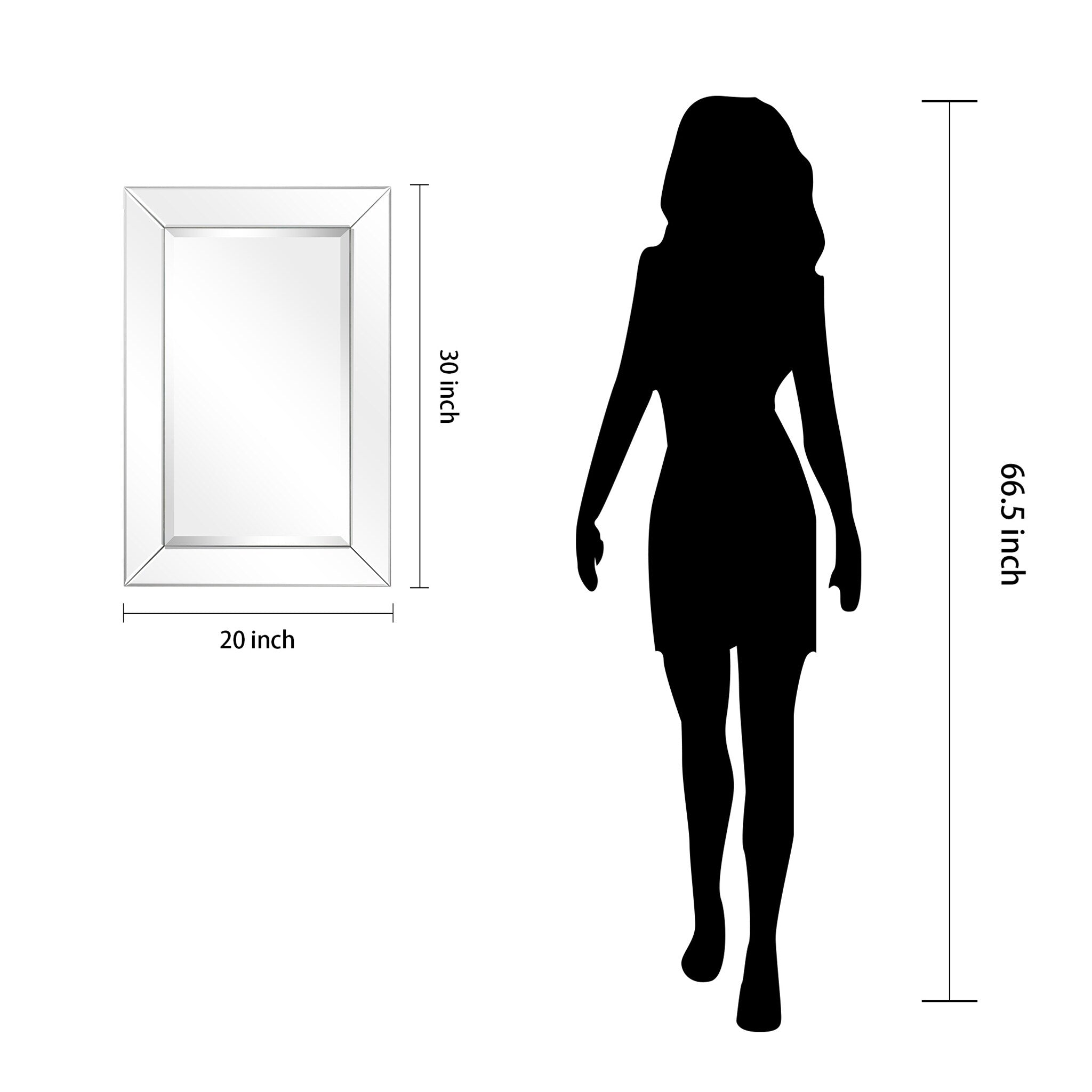 Miroir mural rectangulaire biseauté transparent HD pour salle de bain, coiffeuse, chambre, 3 tailles