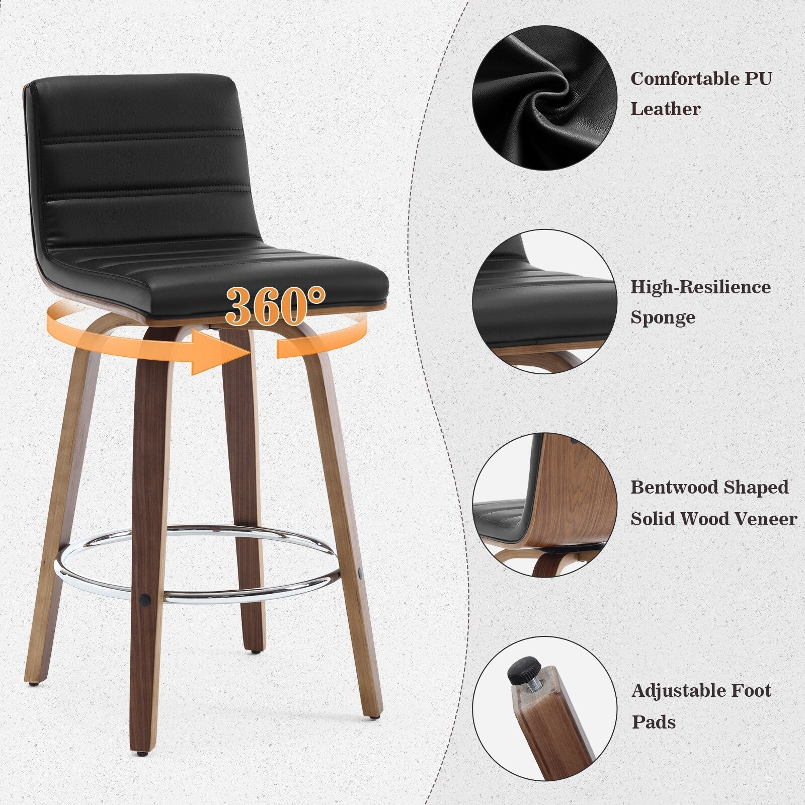 Tabourets de bar/comptoir pivotants en similicuir 26/29, lot de 2/3