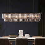 Lustre moderne contemporain en cristal gris fumé et noir à deux niveaux, suspension linéaire pour îlot de cuisine ou salle à manger, 119 cm (47 po).