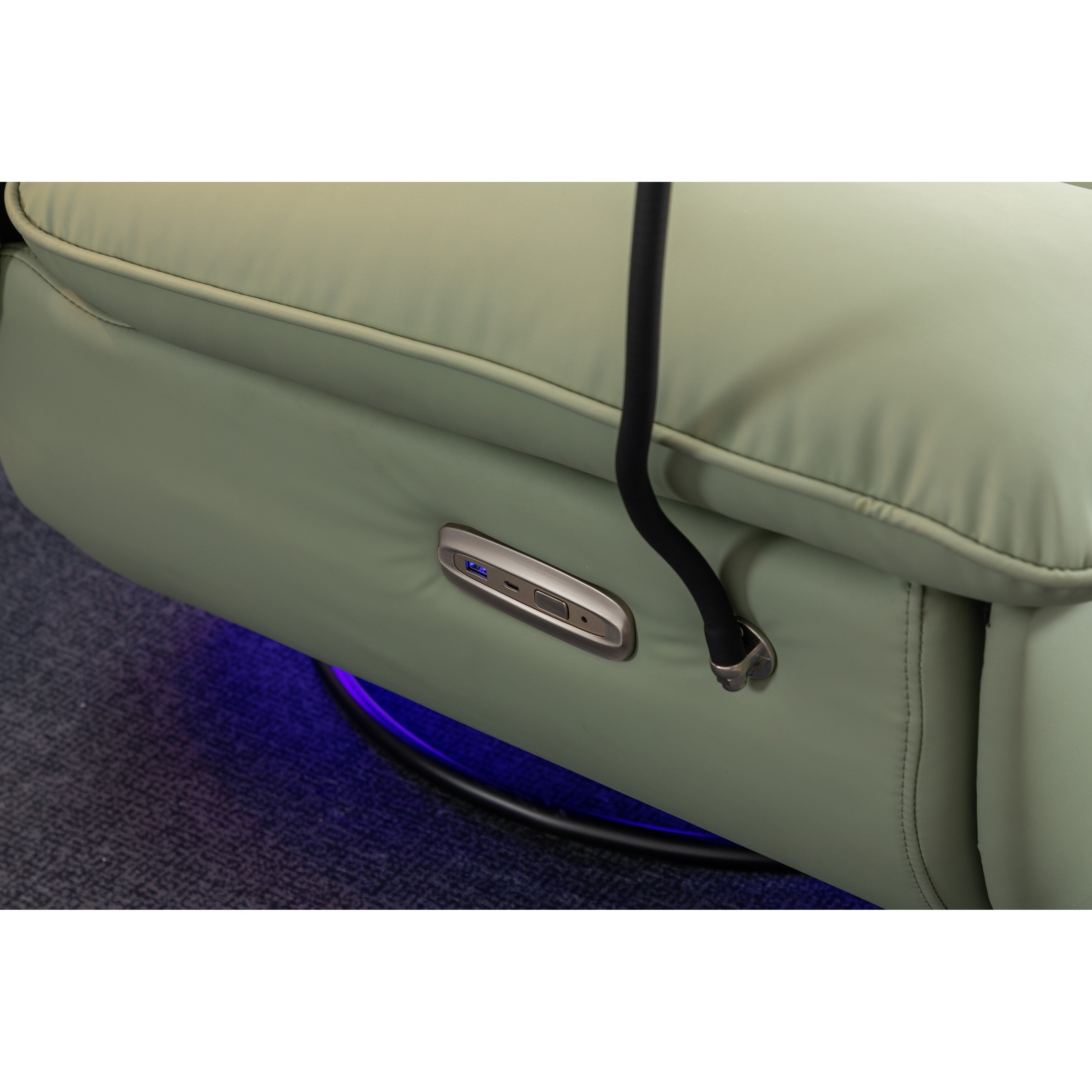 Fauteuil inclinable électrique pivotant avec haut-parleurs Bluetooth, support pour téléphone, ports de chargement USB et Type-C, rangement dissimulé dans l'accoudoir