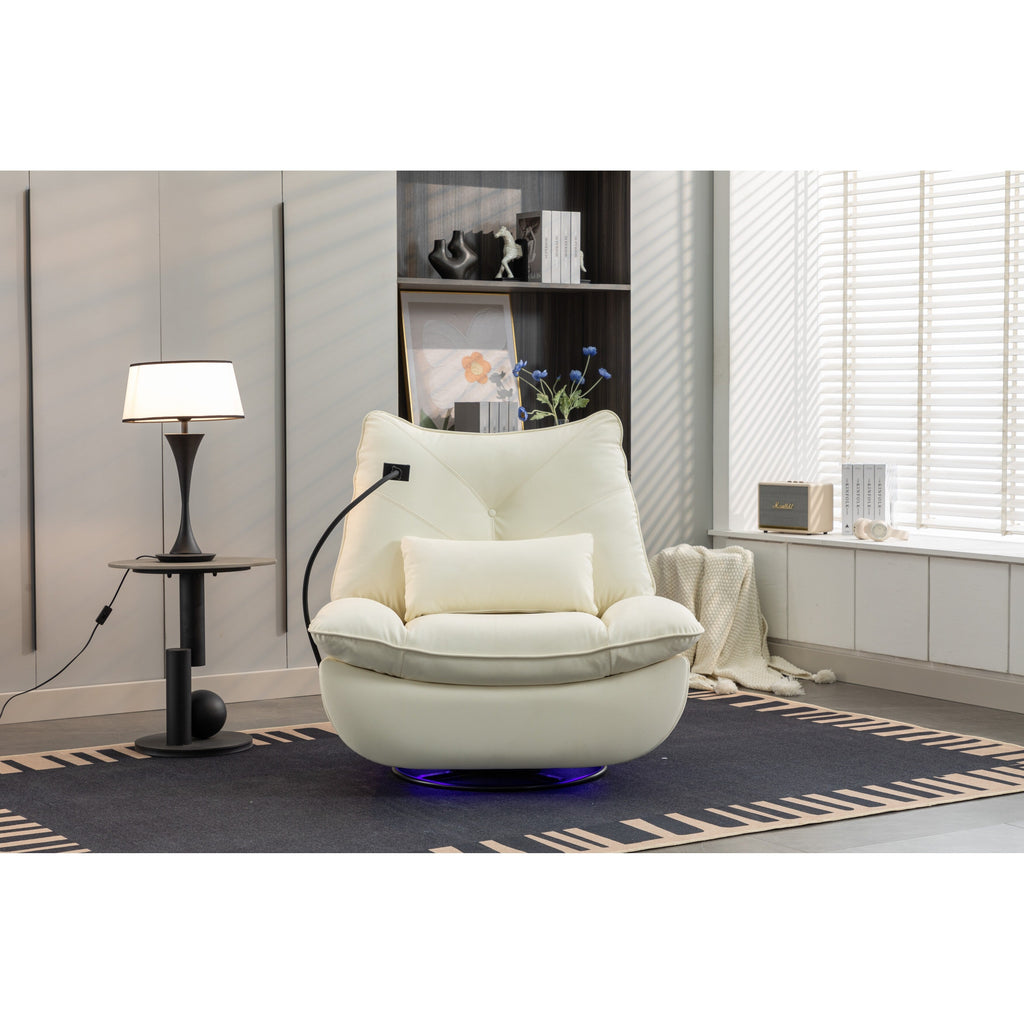 Fauteuil inclinable électrique pivotant avec haut-parleurs Bluetooth, support pour téléphone, ports de chargement USB et Type-C, rangement dissimulé dans l'accoudoir