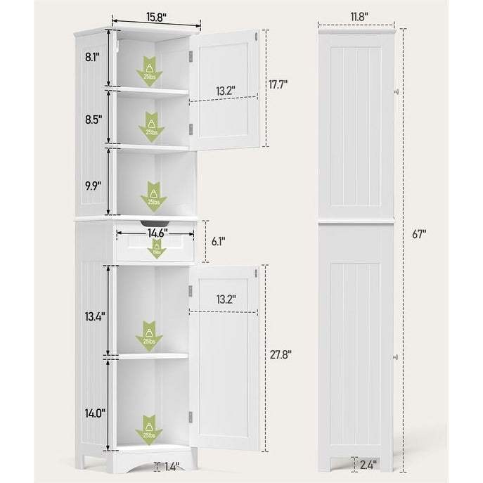Armoire à linge étroite de salle de bain de 170 cm de haut, 5 niveaux, en bois massif, meuble de rangement autoportant