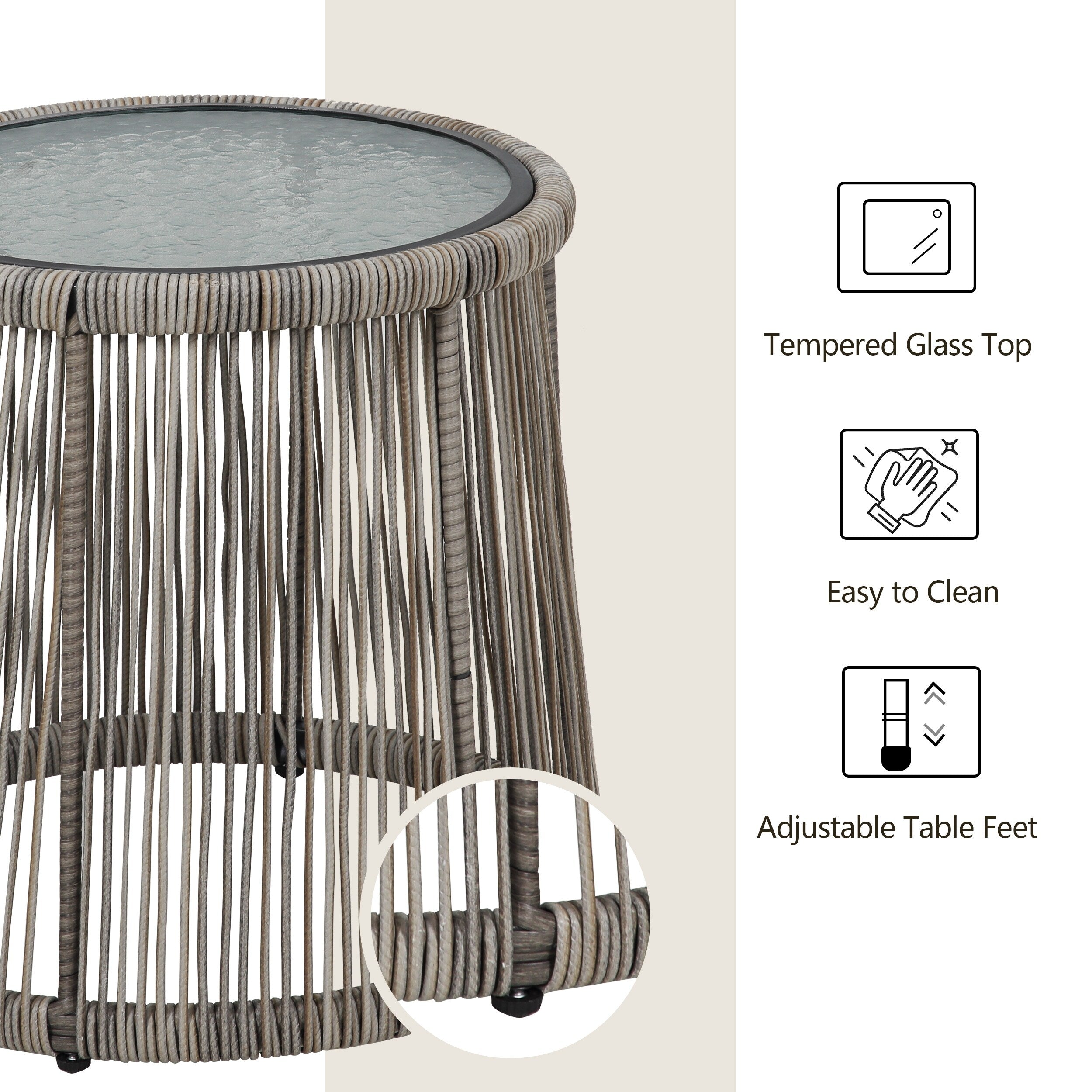 Ensemble bistro de conversation en résine tressée 3 pièces pour extérieur, mobilier de patio en rotin résistant aux intempéries avec coussins