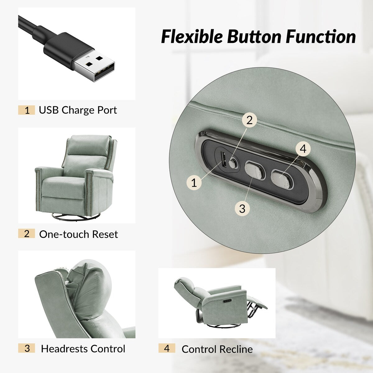 Ensemble de 2 fauteuils inclinables électriques pivotants et à bascule Tobias de style traditionnel par HULALA HOME