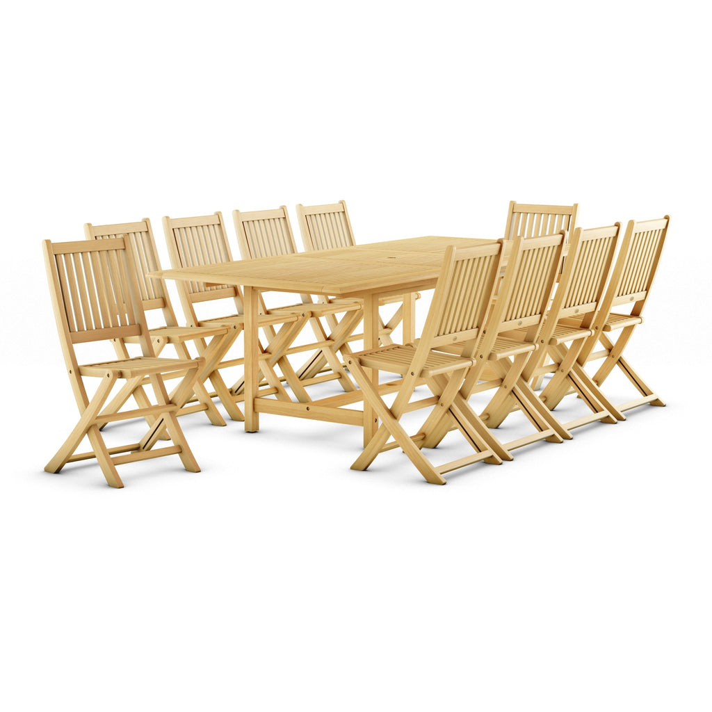Ensemble de salle à manger d'extérieur Amazonia en bois de teck certifié FSC, 11 pièces - 10 à 11 couverts