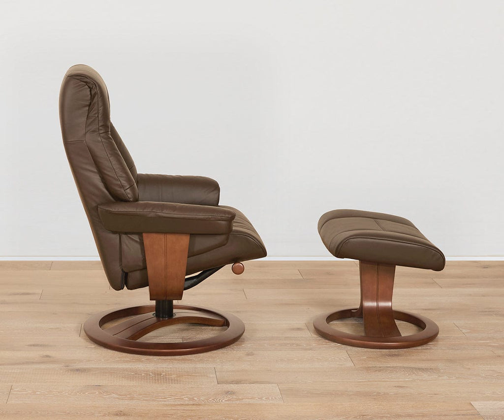 Fauteuil inclinable et repose-pieds en cuir Aksel