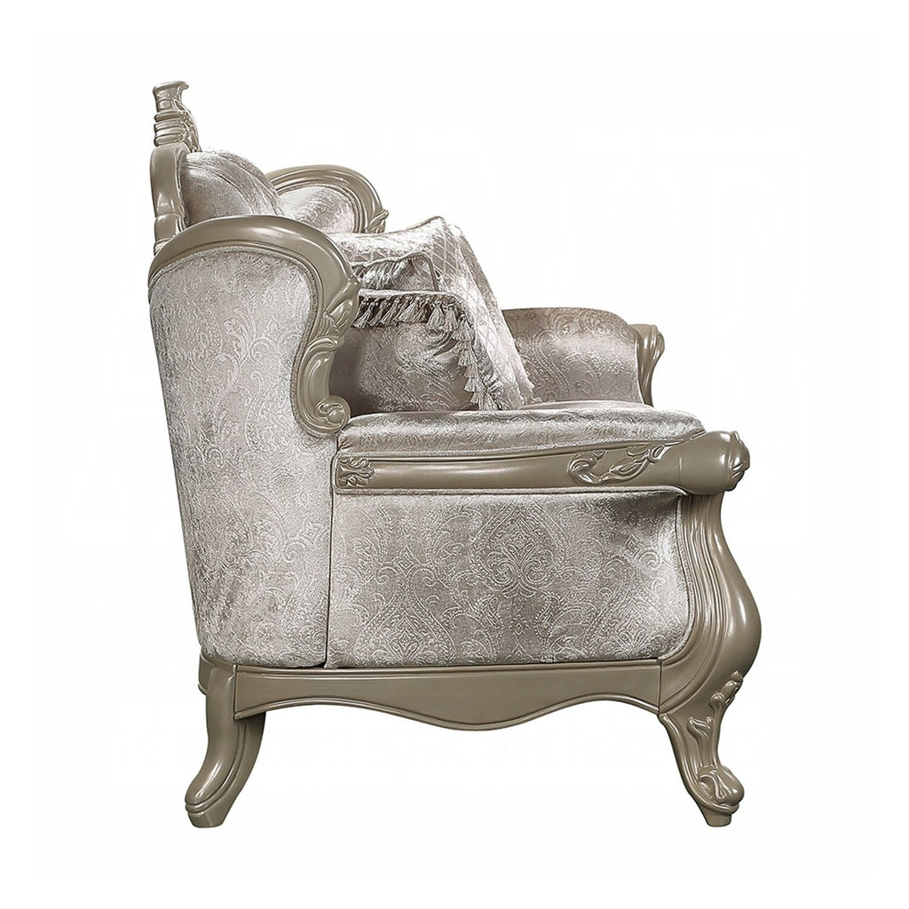 Canapé capitonné beige et champagne avec dossier à boutons