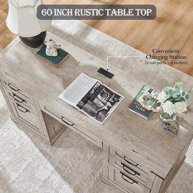 Bureau de direction style ferme, bureau en bois pour bureau à domicile, bureau d'ordinateur