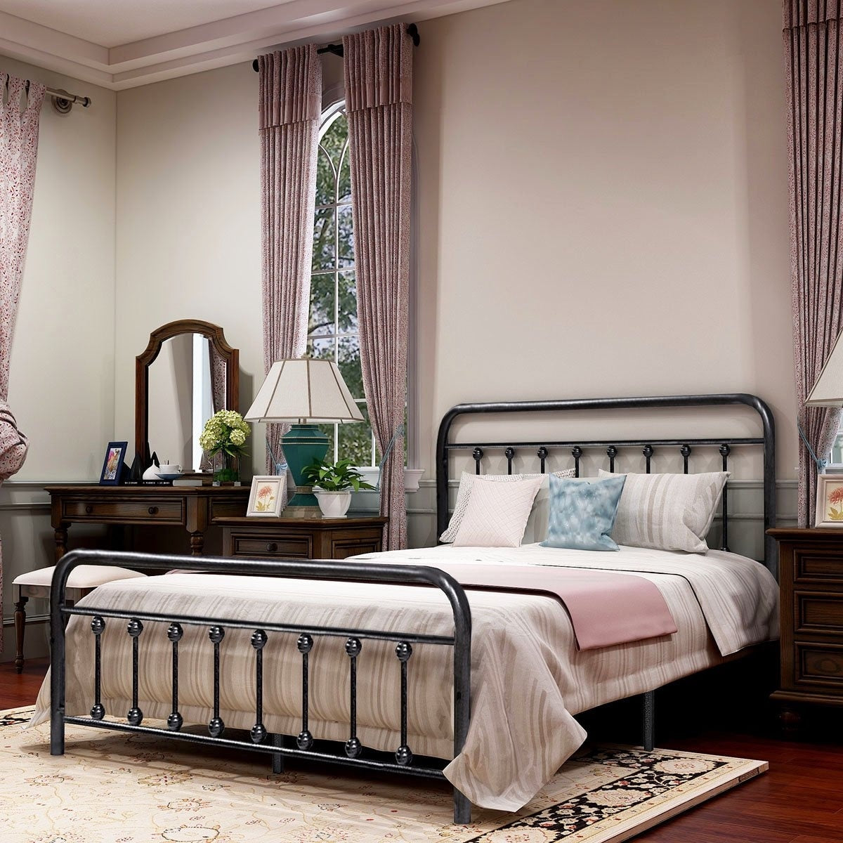 Cadre de lit plateforme en métal style vintage simple Alazyhome, montage facile